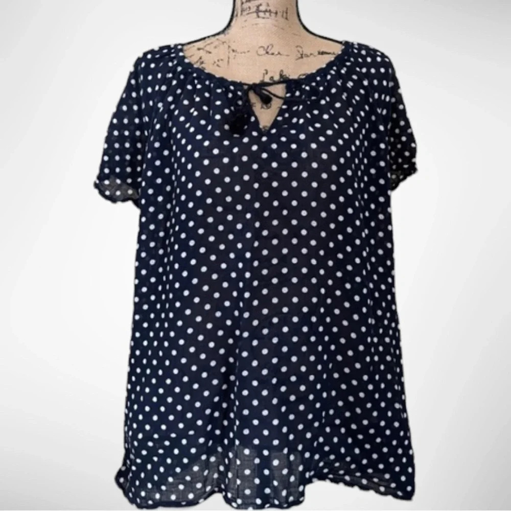 J.CREW Navy And White Polka Dot Short Sleeve Top Size Small | GUC